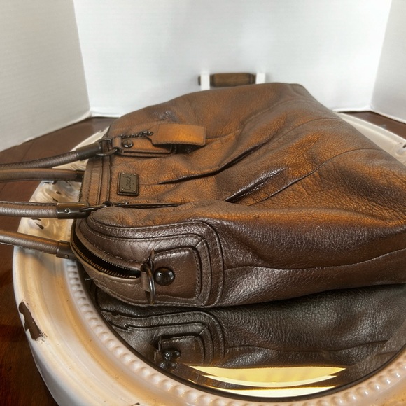 Authentic Coach Kristin Leather Top Zip Metallic Bronze Tote Bag NO STRAP - Picture 7 of 11